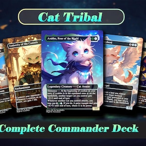 Baralho Proxy EDH Tribal Arahbo Cat | Arte Personalizada de Anime, Opções Foil, Baralho de Comandante MTG Personalizado + 14 Tokens Chibi