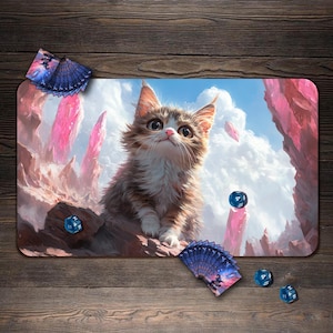 MTG Playmat, TCG Playmat with Zones - 24&quot;x14&quot;, Mtg Mat Crystal Cat, Custom Play Mat, Table Top Gaming Gifts