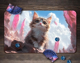 MTG Playmat, TCG Playmat with Zones - 24"x14", Mtg Mat Crystal Cat, Custom Play Mat, Table Top Gaming Gifts
