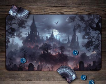 MTG Playmat, Vampire Castle Mtg Mat, TCG/Mtg Playmat with Zones - 24&quot;x14&quot;, Custom Play Mat, Table Top Gaming Gifts