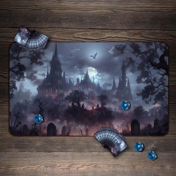 MTG Playmat, Vampire Castle Custom Play Mat, TCG Playmat with Zones - 24"x14"