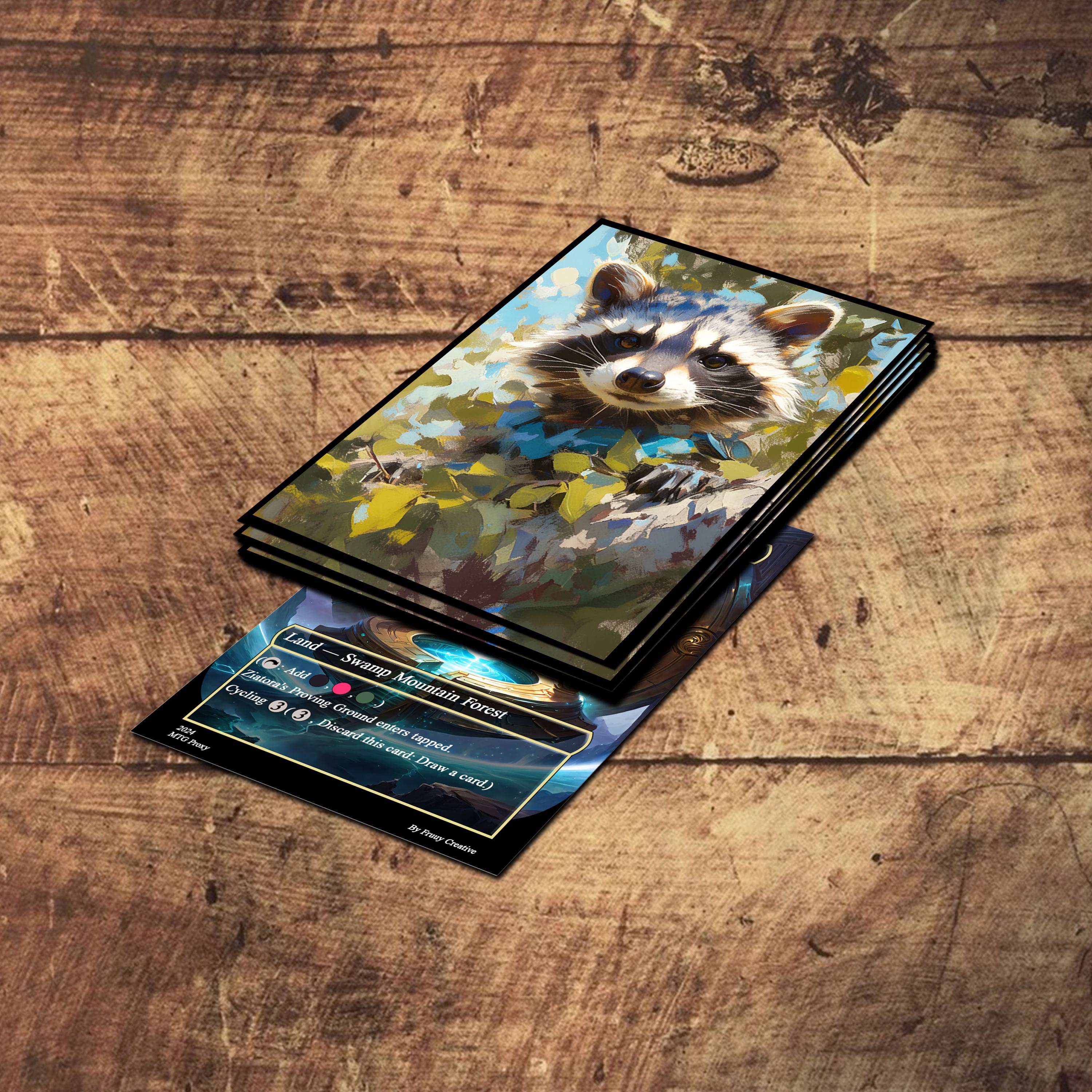 raccoon card sleeves MTG Sleeves, Cozy Fantasy Bloomburrow Sleeves. Border & Finishes Options, Standard Size 50 art sleeves + 1 clear sleeve per pack. Mtg Card Sleeves, Oil Painting
