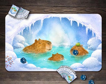 MTG Playmat, Capybara Winter Retreat Custom Play Mat, TCG Playmat with Zones - 24"x14"