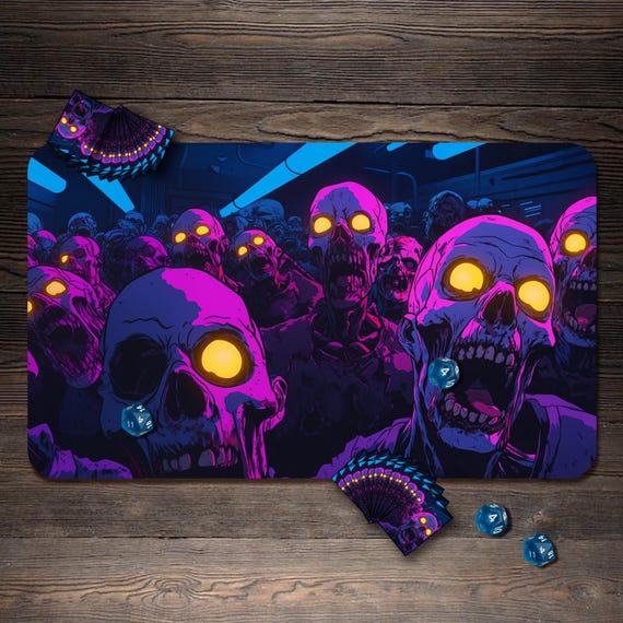 MTG Playmat, Neon Zombie Custom Play Mat, TCG Playmat With Zones