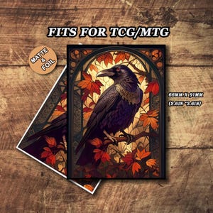 Fundas mate para cartas Mtg, fundas con temática de cuervo en el alféizar de la ventana, fundas Mtg de alta calidad y detalladas, funda para cartas mágicas