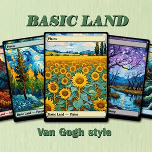 Tierras básicas estilo Van Gogh: cartas personalizadas con arte completo y proxies de tierras básicas de alta calidad.
