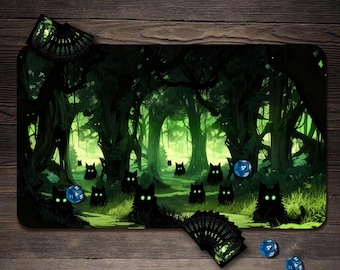 Witchy Cats TCG Playmat, Cats Playing Cards Mat With EDH Zones