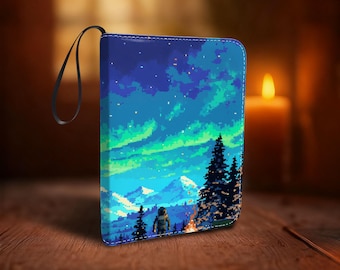 4/9 Pocket Trading Card Binder, Pixel Aurora Forest Theme, PU