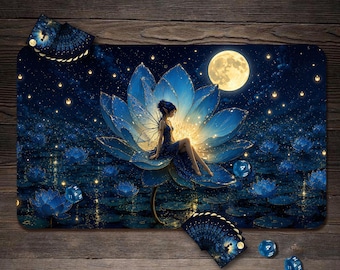 MTG Playmat, Blue Fairy Lotus Custom Play Mat, TCG Playmat with Zones - 24"x14"