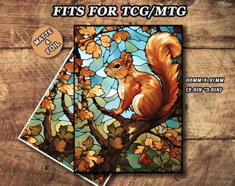 MTG Card Sleeves - Stained Glass Squirrel Theme, Standard & Japanese Size, Foil or Matte