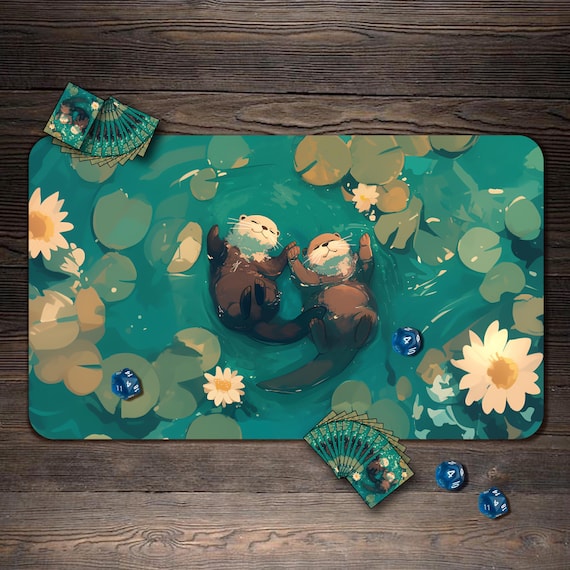 MTG Playmat, Playful Otters Custom Play Mat, TCG Playmat with Zones 24"x14"