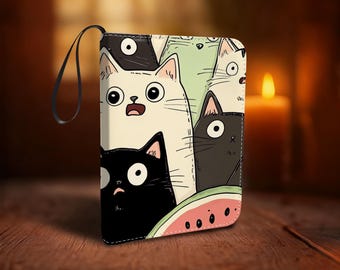 Trading Card Binder, Illustration Cat Theme, 4/9 Pocket, PU Leather, Full Art Printing