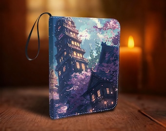 Trading Card Binder, Cherry Blossom World Theme, 4/9 Pocket, PU Leather, Full Art Printing