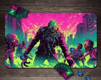 MTG Playmat, Neon Zombies Custom Play Mat, TCG Playmat With Zones