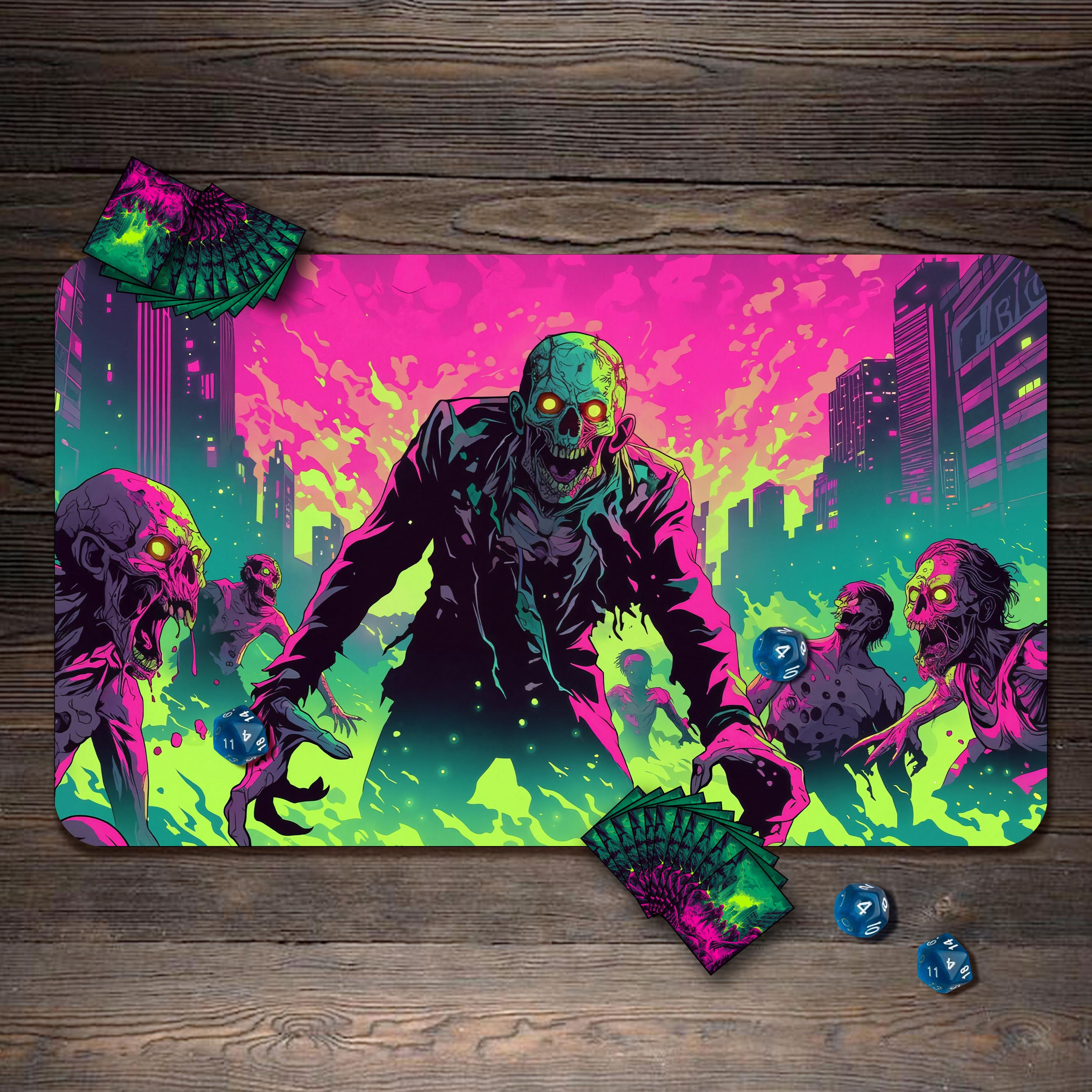MTG Playmat, Neon Zombies Custom Play Mat, TCG Playmat With Zones