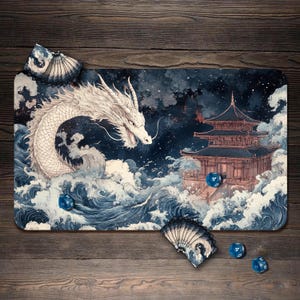 MTG Playmat, White Dragon Theme Mtg Mat, TCG Playmat with Zones - 24&quot;x14&quot;, Custom Play Mat, Table Top Gaming Gifts