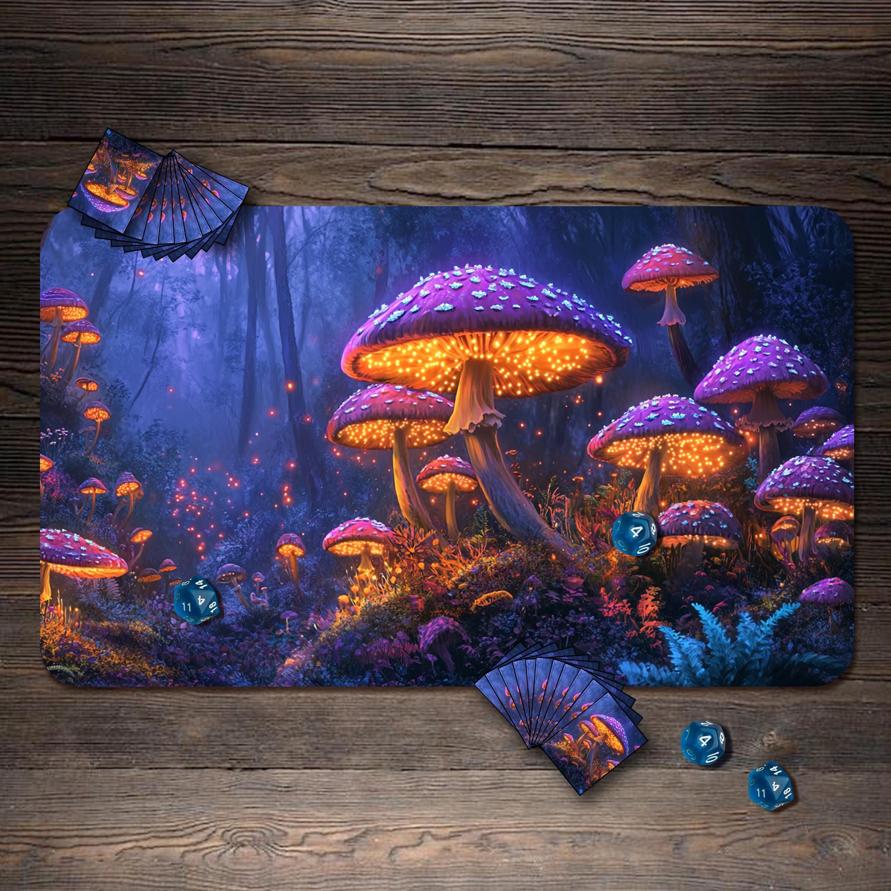 MTG Playmat, Mystic Mushroom Theme Custom Play Mat, TCG Playmat with Zones - 24"x14", MTG Accessory, Table Top Gaming Gifts