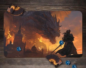 MTG Playmat, Dragon Assault Custom Play Mat, TCG Playmat with Zones - 24"x14"
