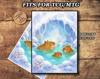 Mtg Card Sleeves, Capybara Winter Retreat Tcg Sleeves, Matte or Foil, Gamer Gift, 66x91mm
