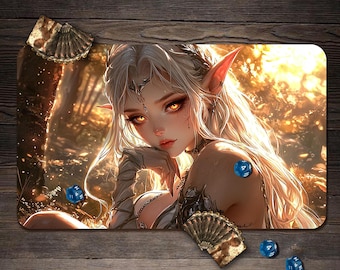 MTG Playmat, Elf of the Dawn Custom Play Mat, TCG Playmat with Zones - 24"x14"