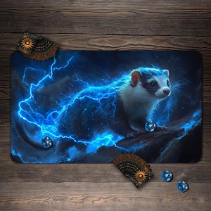 MTG Playmat, TCG/Mtg Playmat with Zones - 24&quot;x14&quot;, Thunder Raccoon Mtg Mat, Custom Play Mat, Table Top Gaming Gifts