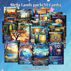 Land Proxy Set 50 Full Art Proxies for Commander Decks, Stained Glass Mega Land