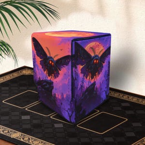 Mtg Deck Box, Holds 100+ Sleeved Cards, Commander Deck Boxes, Anime Mothman V2, Leather