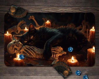 MTG Playmat, Ghost Cat Theme Custom Play Mat, TCG Playmat with Zones - 24"x14", MTG Accessory, Table Top Gaming Gifts