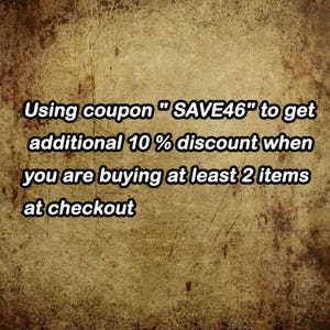 May include: Text on a textured background reads: "Using coupon 'SAVE46' to get additional 10% discount when you are buying at least 2 items at checkout."