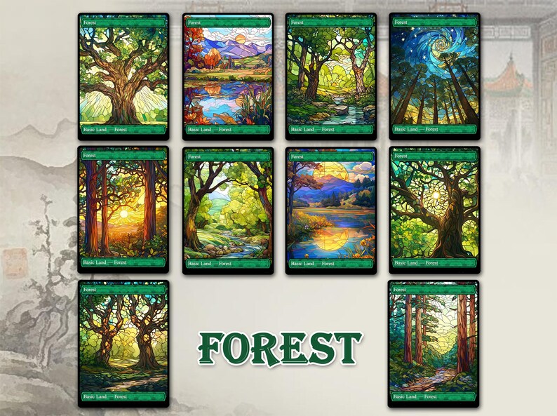 50 Basic Land Proxy Bundle, Custom Cards Full Art, Stained Glass Basic ...