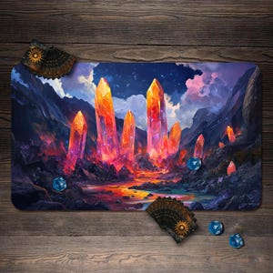 MTGプレイマット、マジッククリスタルテーマカスタムプレイマット、ゾーン付きTCGプレイマット - 24インチ×14インチ、MTGアクセサリー、テーブルトップゲームギフト