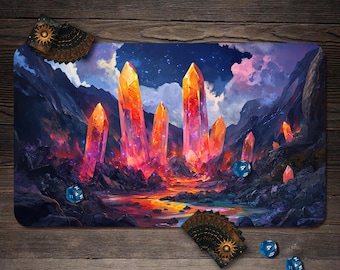 Playmat for TCG - Magic Crystal Theme, 24"x14"/ 31"x15.5", Zones & Seam Options