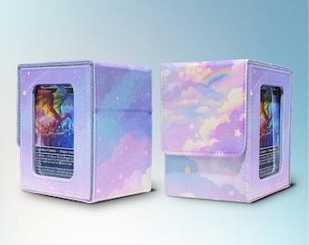 MTG Deck Box with Commander Display, Holds 100+ Sleeved Cards, PU Leather, Anime Rainbow