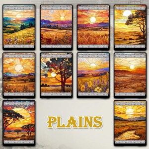 50 Basic Land Proxy Bundle, Custom Cards Full Art, Stained Glass Basic ...