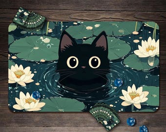 MTG Playmat, Cat Magic Pool Custom Play Mat, TCG Playmat with Zones - 24"x14"