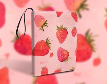 Trading Card Binder, 4/9 Pocket, PU Leather Storage for TCG Collectors, Strawberry World Theme