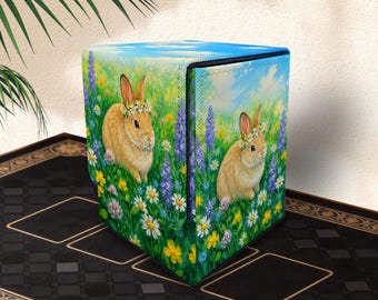 Mtg Commander Deck Box - Floral Bunny, Holds 100+ Sleeved Cards, Trading Card Boxes