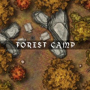 Autumn Forest Camp Battlemap - DnD Battle Map, VTT, D&D, 5e, Roll20, Foundry, Digitale Kaart Downloaden, Handgemaakte kaart