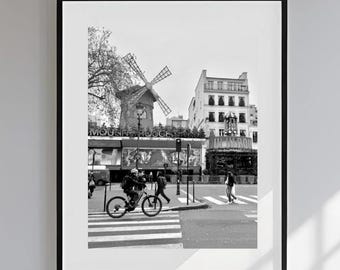 Moulin Rouge Paris Print: Black and White City Street Scene (Digital Download)