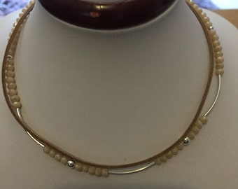 Beige Suede/Beaded Choker