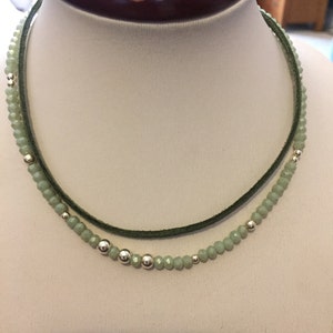 Pale Green Suede/Beaded Choker image 1