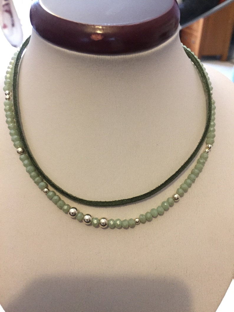 Pale Green Suede/Beaded Choker image 1