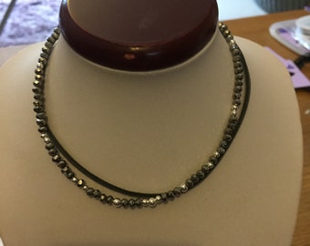 Dark Grey Suede/Beaded Choker