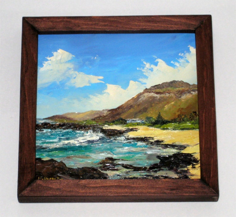 Hawaiian Surf Océan Sable L’huile Island Crater Peinture Art Sandys De Tropical Koko Head Hawaii Encadré Vagues Plage À Oeuvre Oahu Original q35LA4Rj