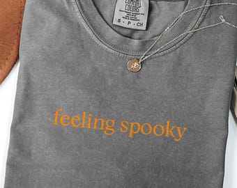Comfort Colors®  Feeling Spooky Shirt, Spooky Sweatshirt, Embroidered T-Shirt, Cute Fall Tee, Spooky Season, Unisex Halloween Hoodie