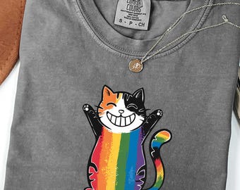 Comfort Colors® LGBTQ Ally Cat Shirt, Rainbow Colors Cat Shirt, LGBTQ Ally Shirt, Gay Pride Shirt, Rainbow Color Shirt, LGBT Tee, Pride Tee