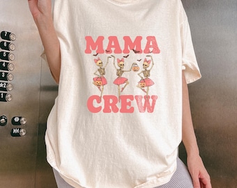 Comfort Colors®  Halloween Mama Crew T-Shirt, Dancing Skeleton Halloween Tee, Mama Halloween Gift, Mama Crew Dancinc Skeleton Shirt
