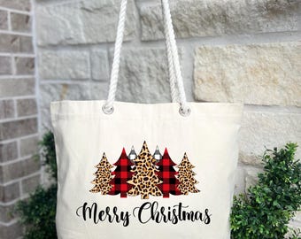 Merry Christmas Tote Bag, Christmas Tree Tote Bag, Christmas Tote, Christmas Party Bag, Canvas Tote Bag, Christmas Canvas Bag,Christmas Gift