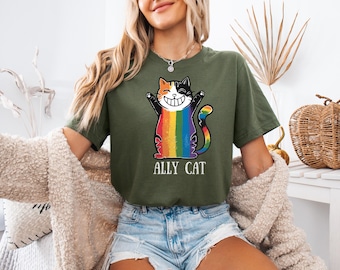 LGBTQ Ally Cat Shirt, Rainbow Pride T-Shirt