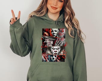 Halloween Horror Characters Hoodie, Halloween Horror Movie Killers Sweatshirt, Halloween Horror Friends Sweatshirt, Movie Killers Hoodie